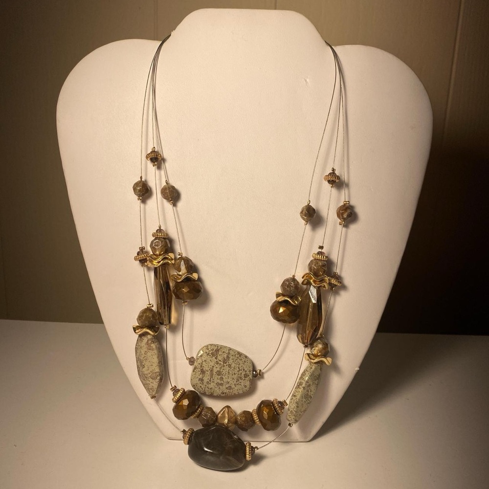 Chico's Gold and Brown Necklace with Artisanal Design